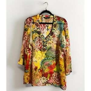 Silk Threads Multi Colored Embellished Sheer Tunic Top, Women's Size 1X